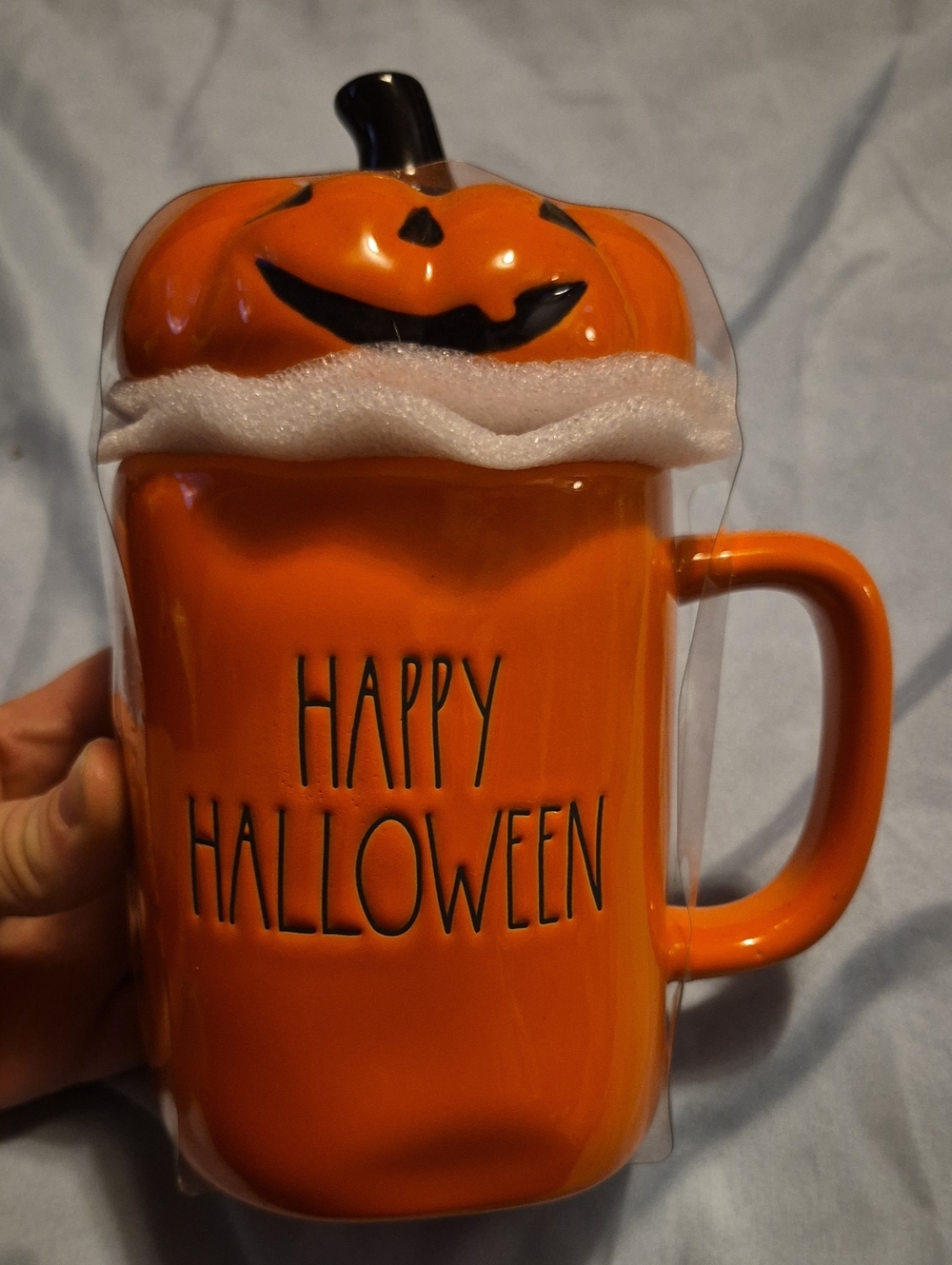 Rae Dunn Orange Pumpkin Mug with Jack-O'-Lantern Lid